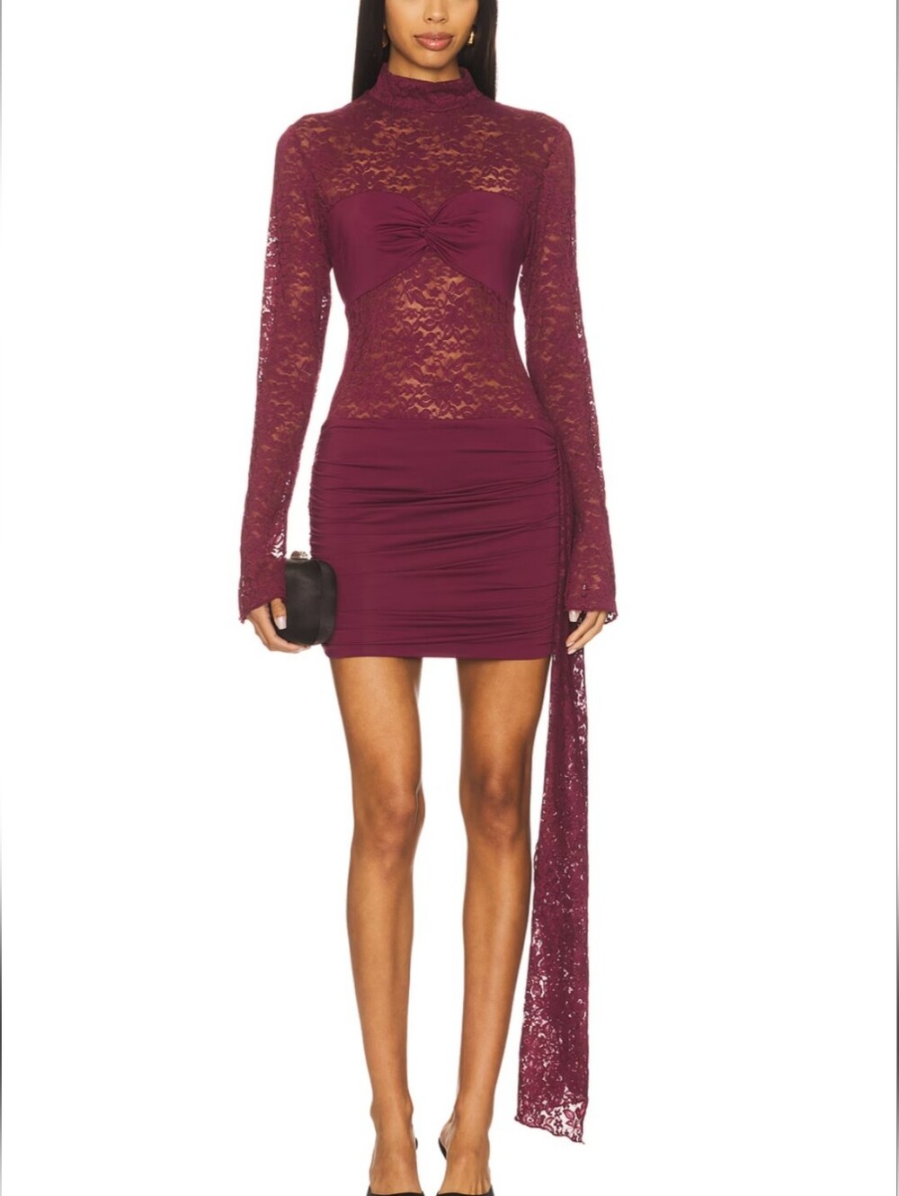 Runaway the Label Long Sleeve Mini Dress w/lace panels in plum. Size S like new
